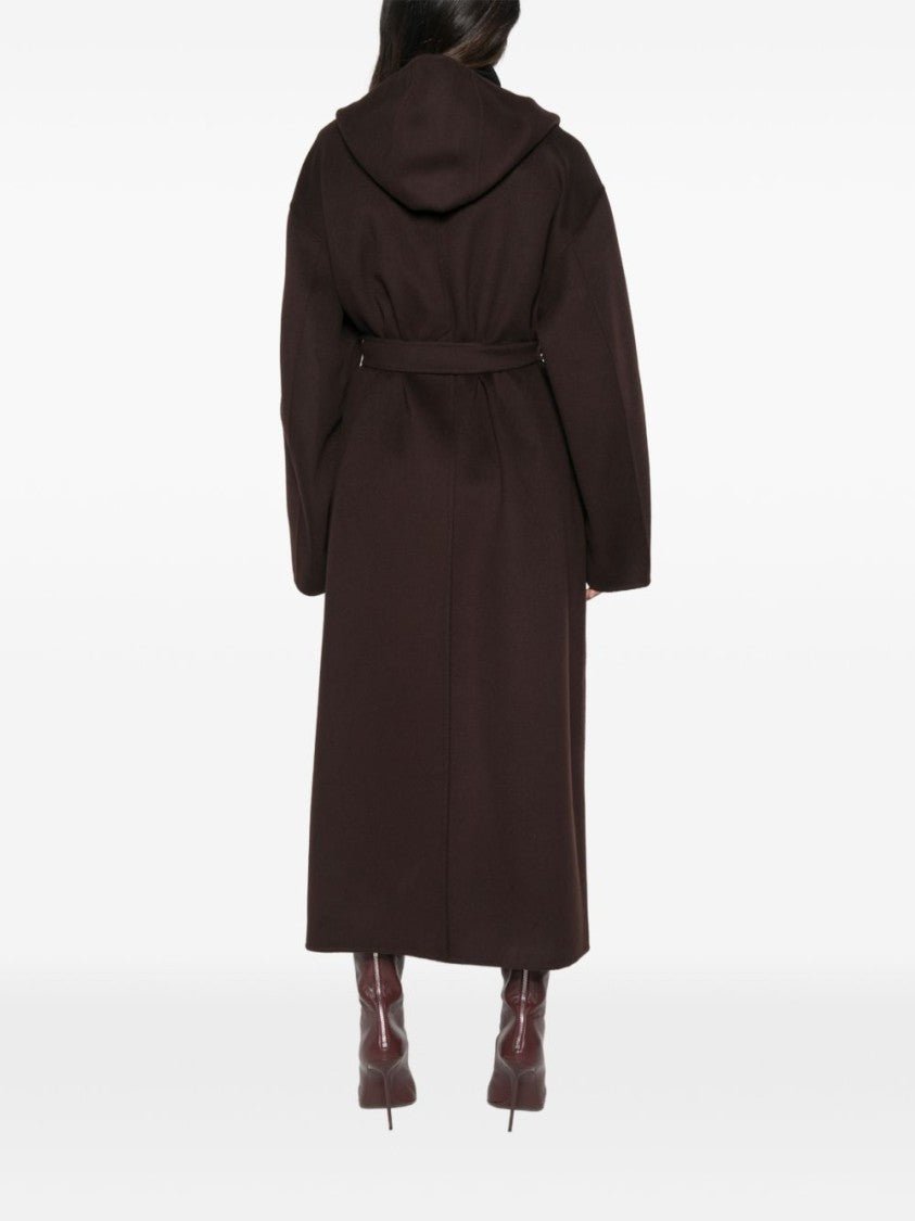 Sportmax Brown Belted Oversized Hooded Long Coat