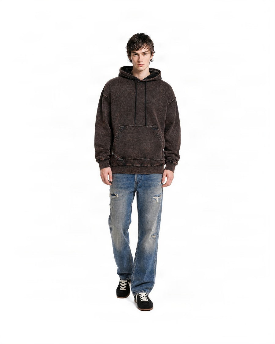 Diesel Dark Brown Stone-Washed Oversized Cotton Hoodie