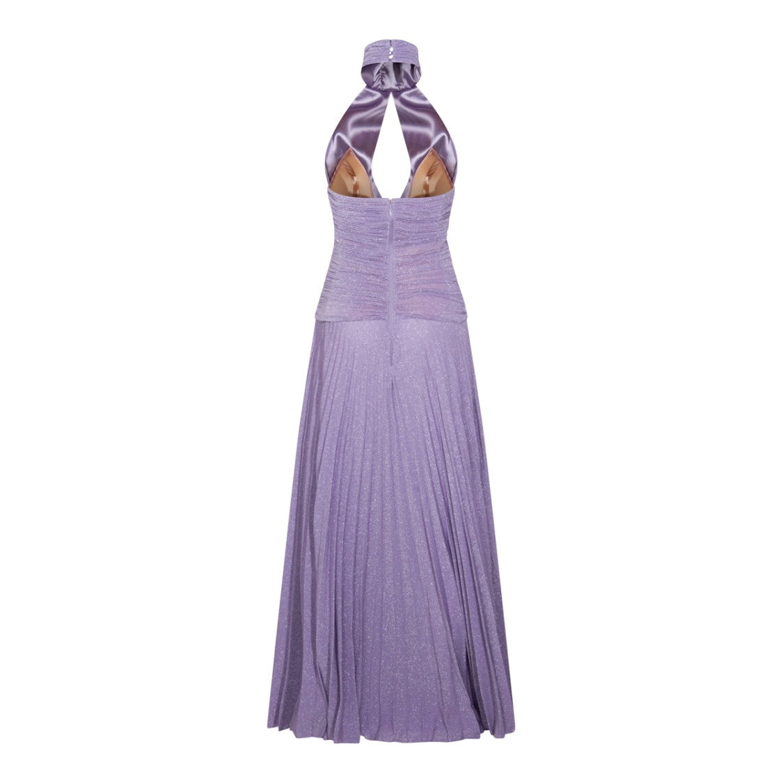 Elisabetta Franchi High Halterneck Lilac Lamé Jersey Dress