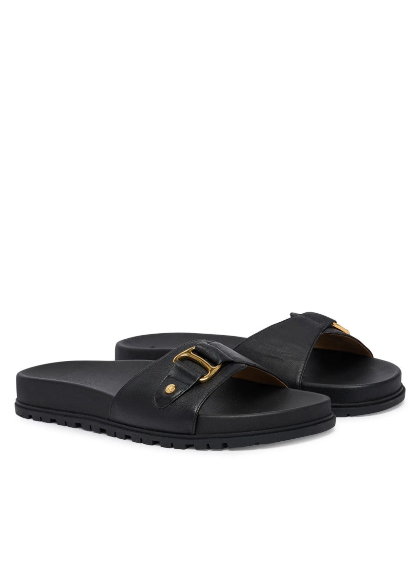 Lauren Ralph Lauren Slide Sandals With Gold-Tone Buckle Detail