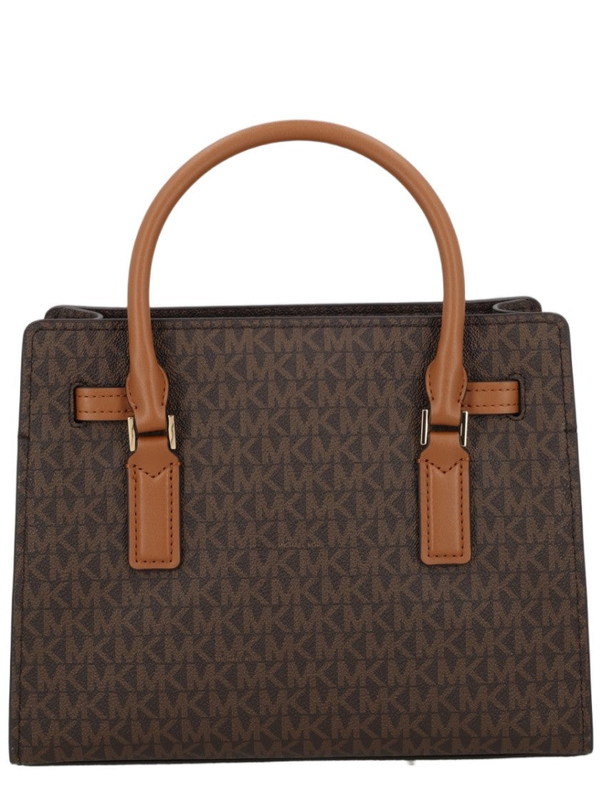 Michael Michael Kors Structured Small Handbag With Monogram Pattern And Gold Accents