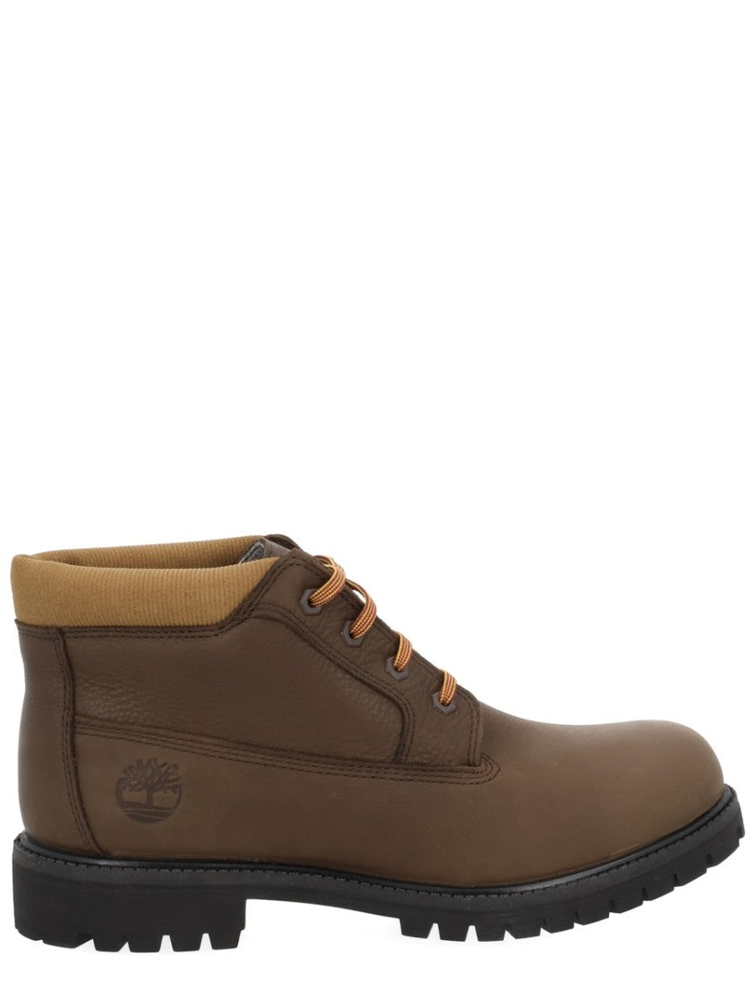 Timberland Smooth Brown Leather Boots With Padded Collar And Rugged Sole