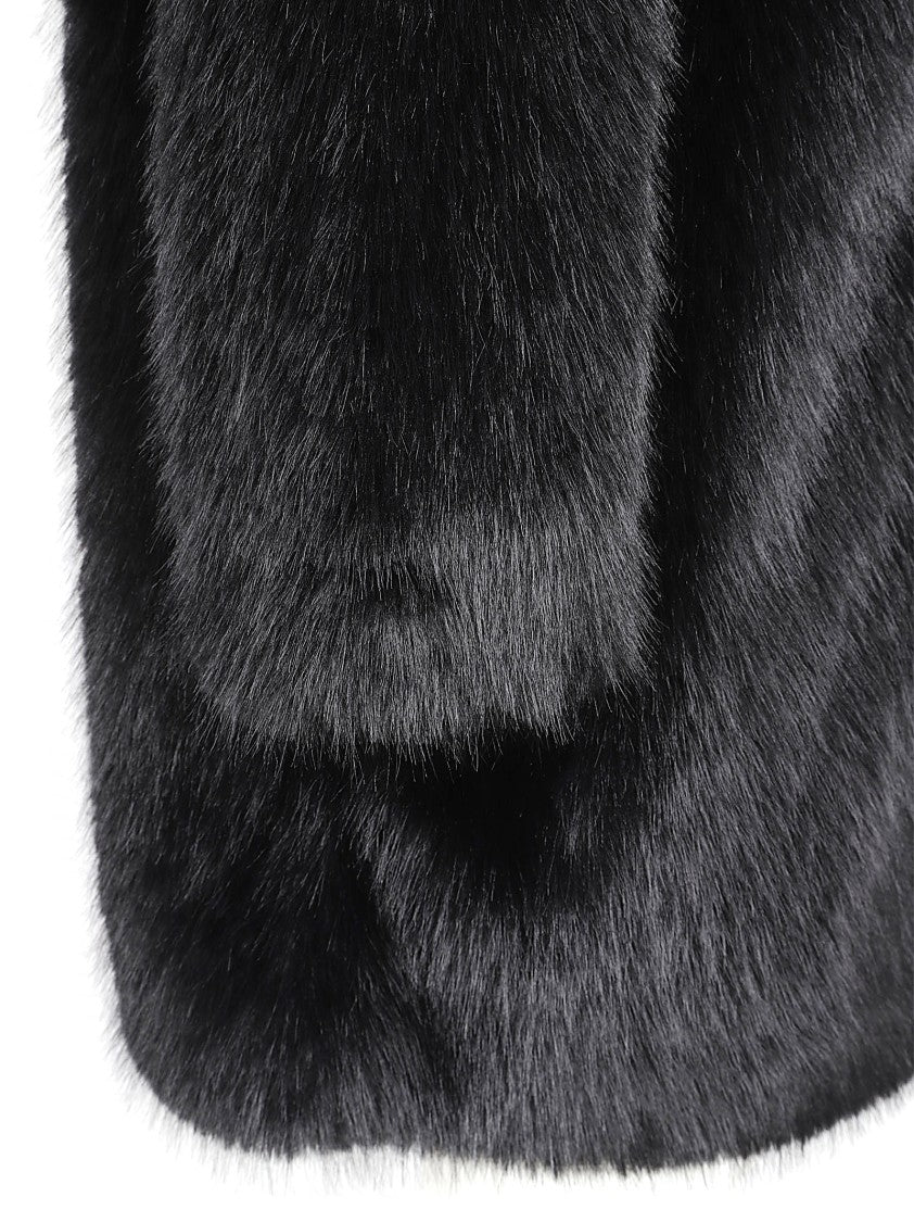 Max Mara Plush Faux Fur Black Coat