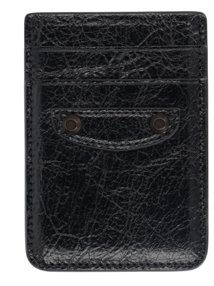 Balenciaga Textured Leather Square Cardholder With Snap-Button Closure