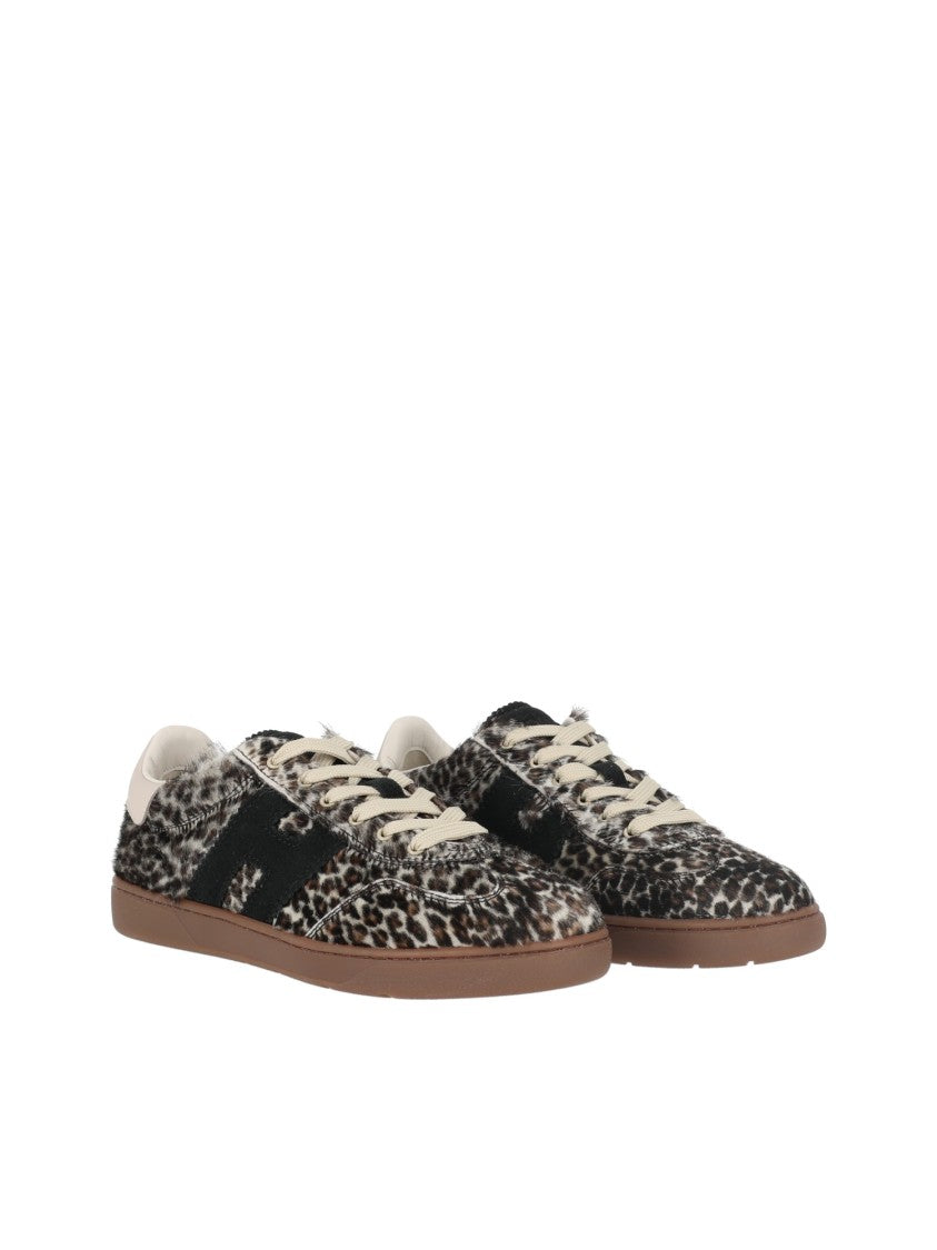 Hogan Leopard Print Calfskin Suede Sneakers