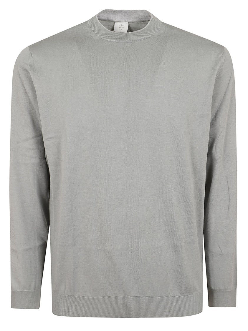 Eleventy Crew Neck Sweater In Lightweight Cotton With Ribbed Accents