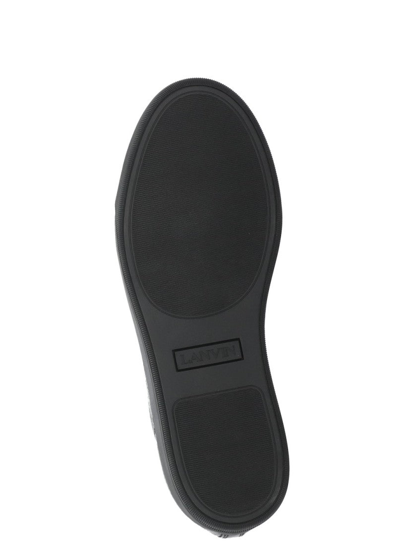 Lanvin Black Textured Leather Metal Eyelets Low-Top Sneakers