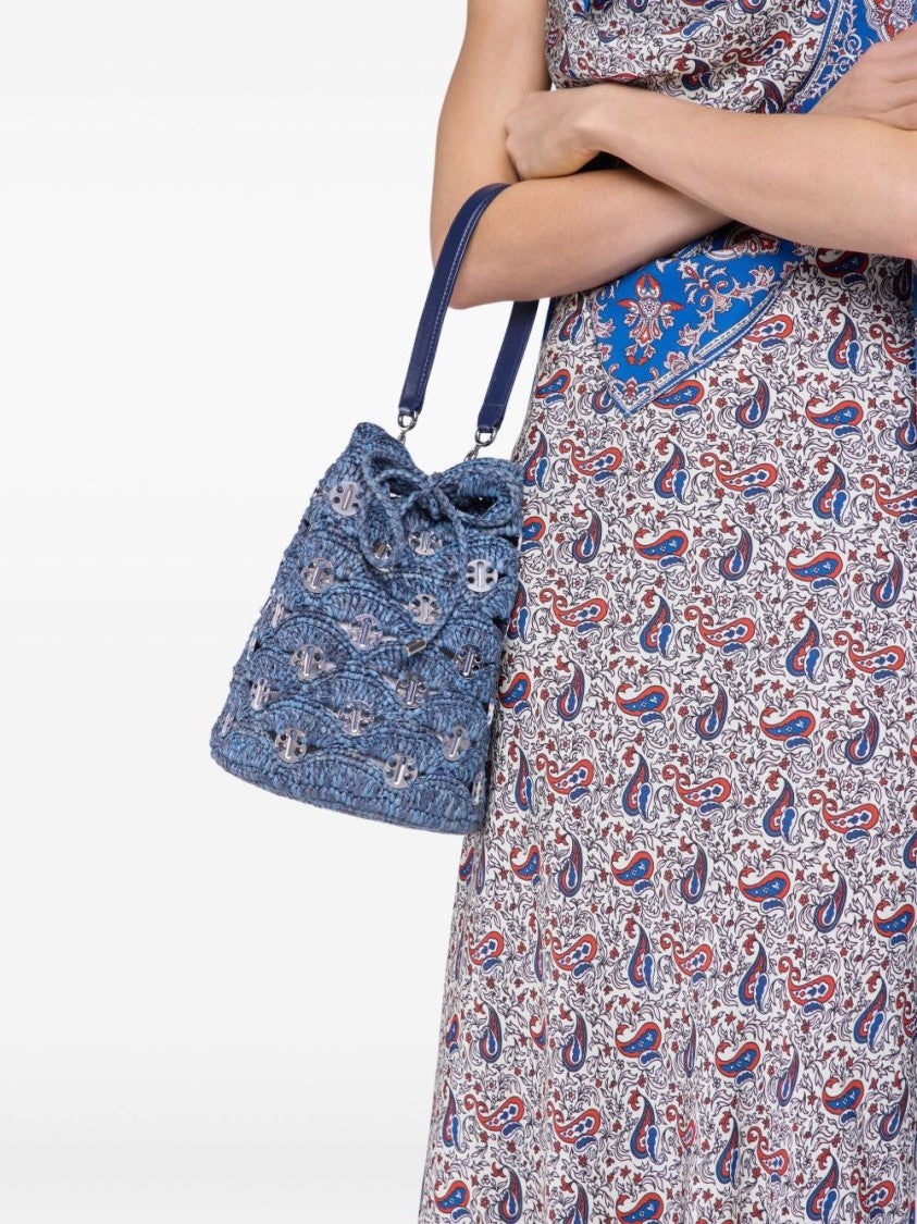 Rabanne Woven Raffia Shoulder Bag With Brass Hardware