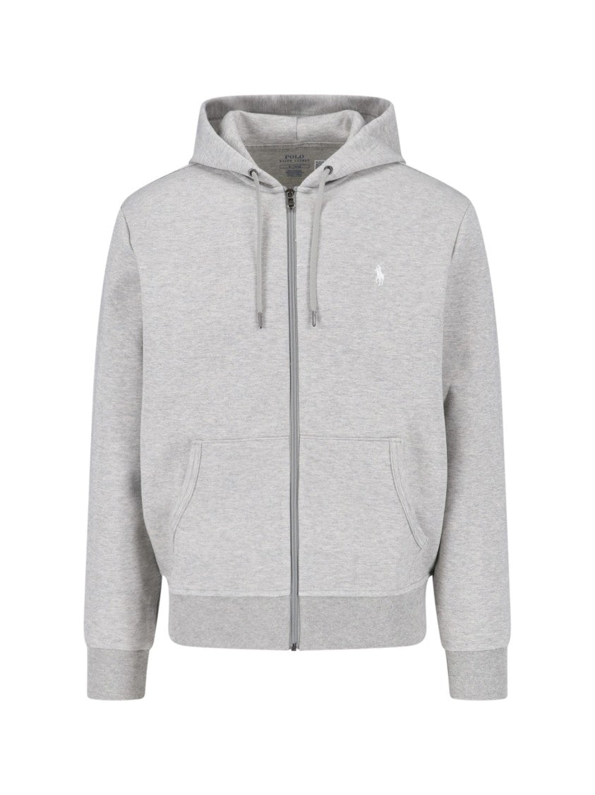 Polo Ralph Lauren Light Grey Zip-Up Hoodie With Adjustable Drawstring And Embroidered Logo