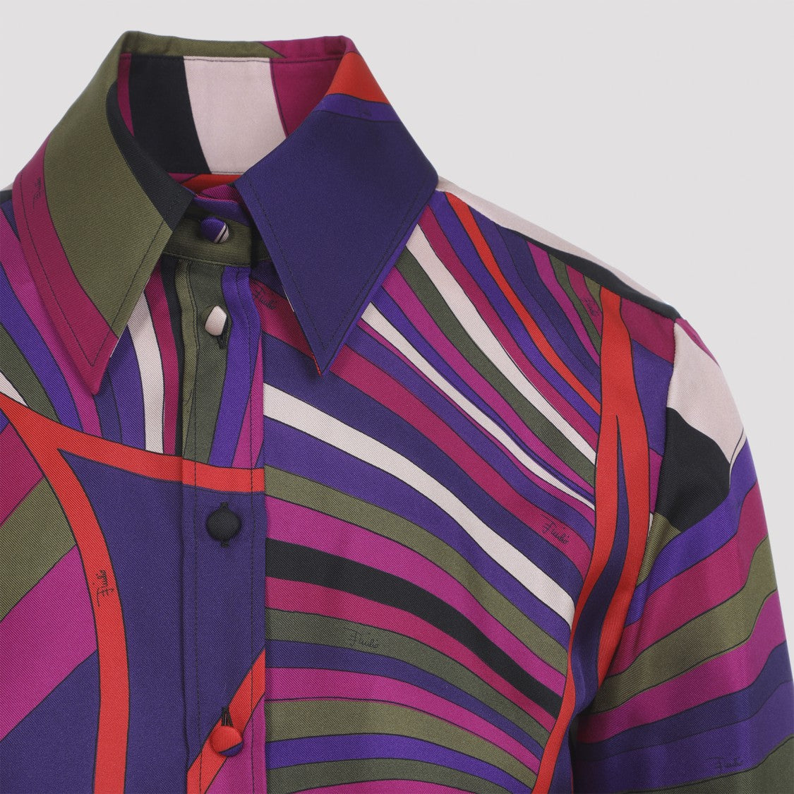 Pucci Multicolor Silk Twill Shirt With Pointed Collar And Boxy Pleat