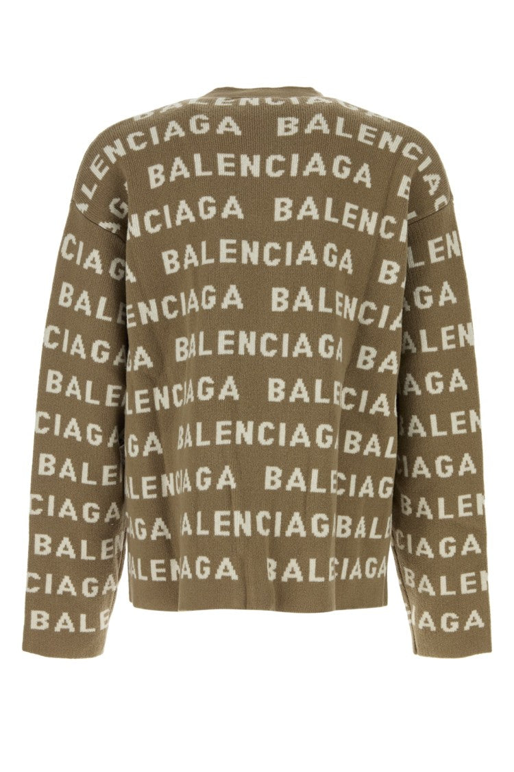 Balenciaga Deep V-Neck Cardigan With Bold Logo Pattern