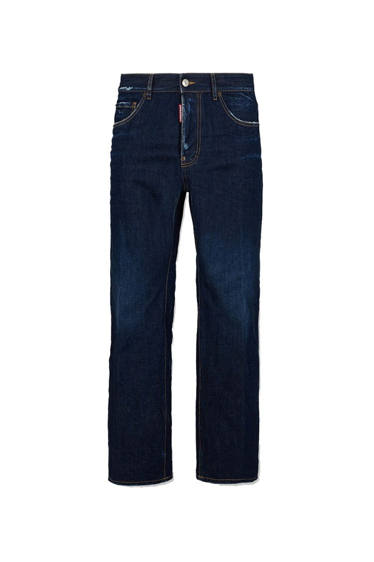 Dsquared2 Blue Cotton Contrast-Stitch Straight-Leg Jeans