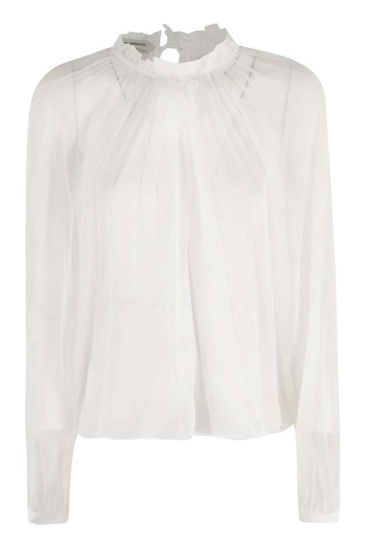 Alberta Ferretti Sheer Silk Chiffon Blouse With Floral Detail