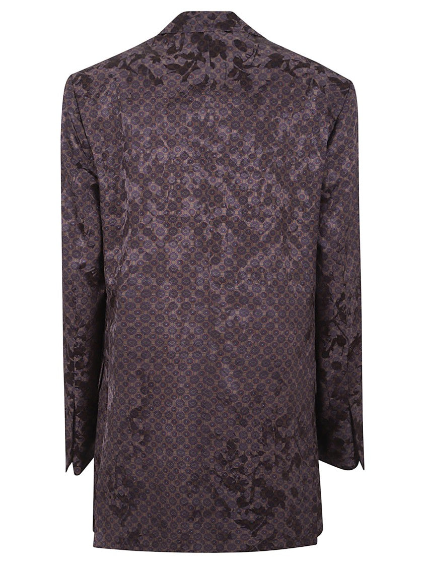 Dries Van Noten Silk Tie-Pattern Blazer With Notch Lapels
