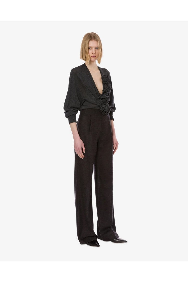 Alberta Ferretti Black Cotton-Blend Straight-Leg Pants