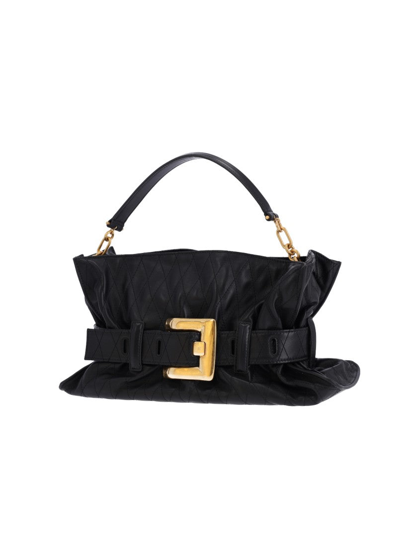 Balmain Black Anthem Buckle Leather Shoulder Bag