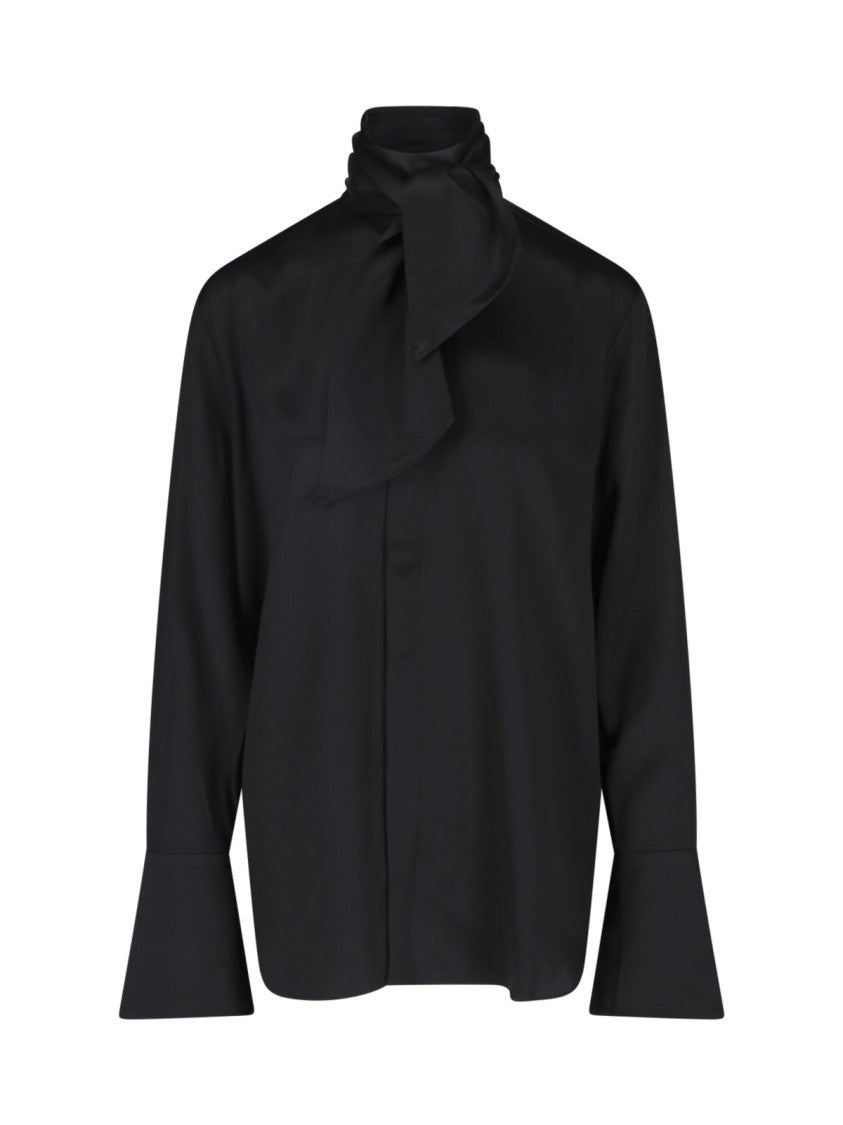 Sa Su Phi High Lavallière Collar Satin-Blend Blouse