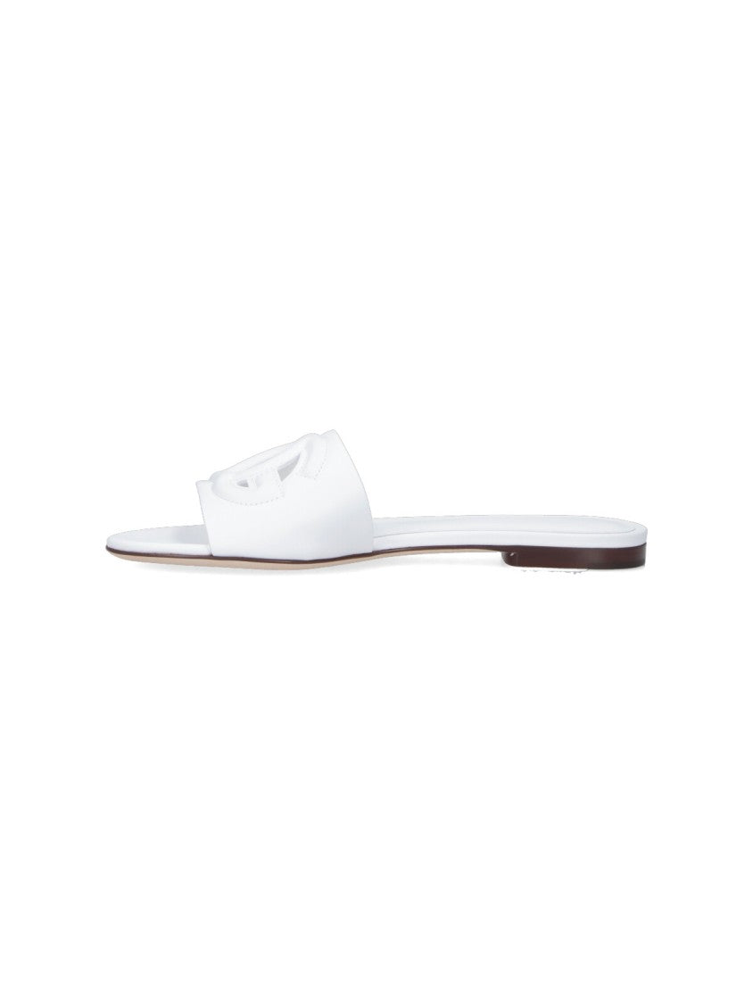 Dolce & Gabbana White Dg Leather Slides Sandals