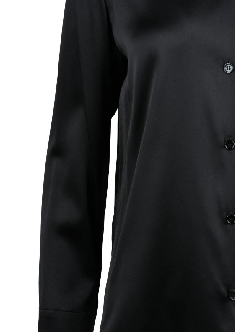 Mm By Max Mara Black Stretch Silk Emiro Satin Shirt
