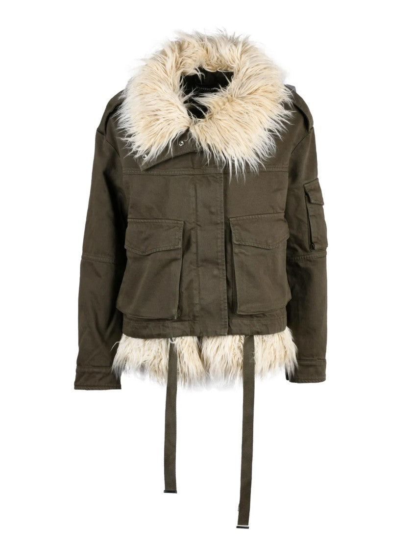 Dondup Military Green Quilted Lined Faux Fur Collar Cotton Parka