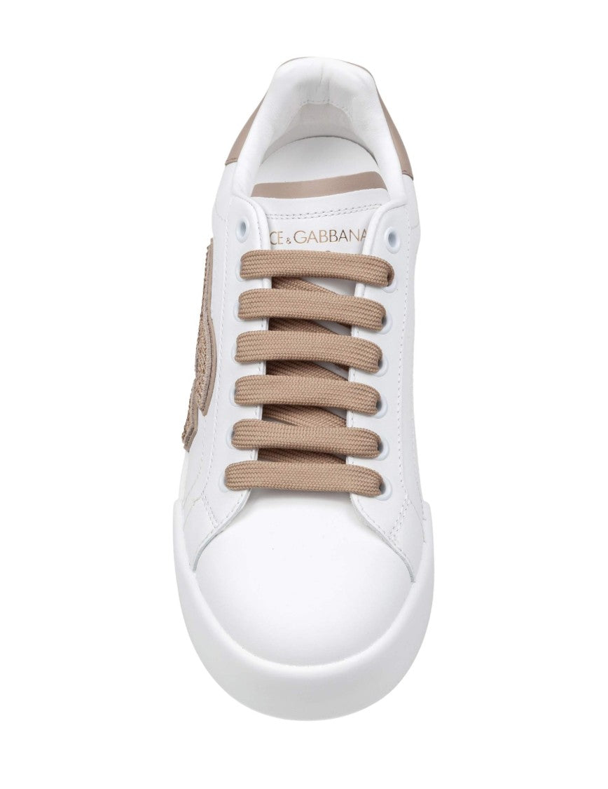 Dolce & Gabbana White/Taupe Portofino Light Leather Sneakers