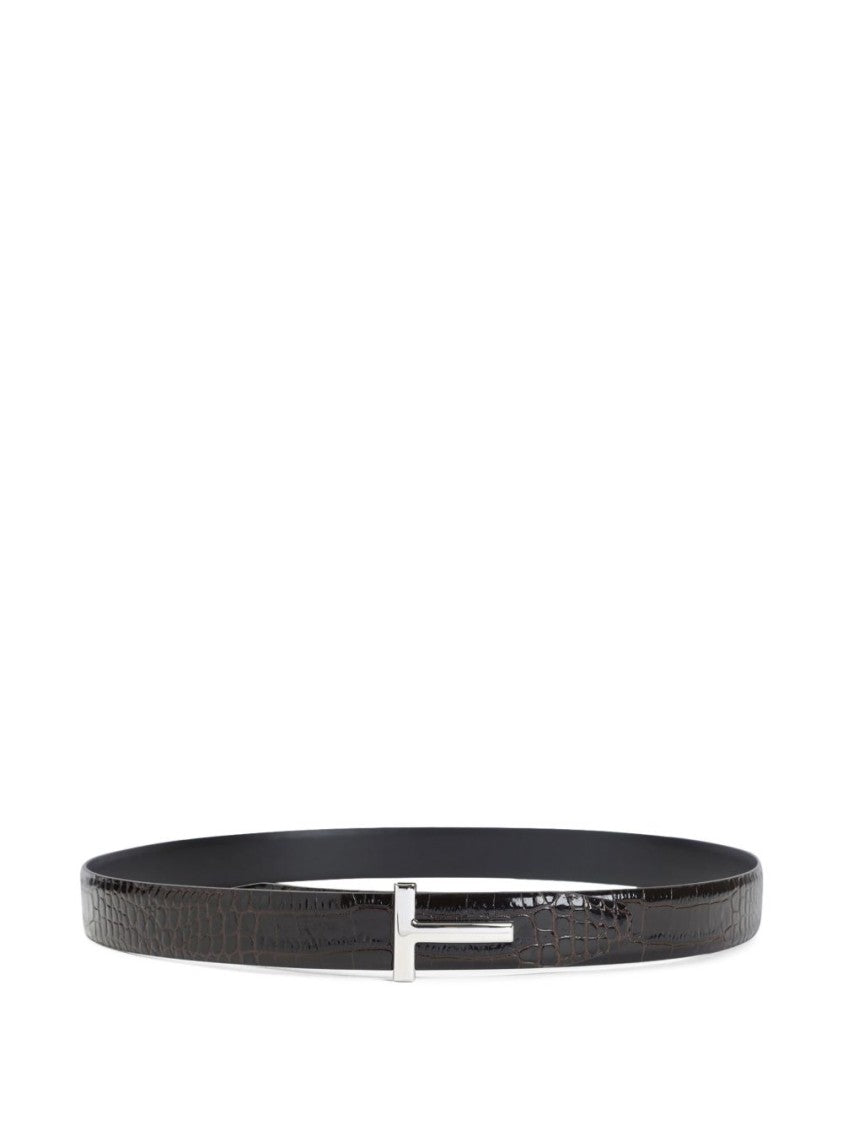 Tom Ford Crocodile-Effect Leather Belt With Iconic 'T' Buckle