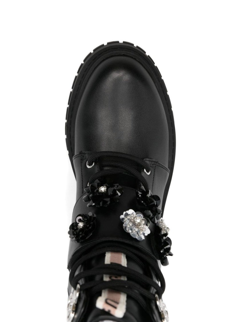 Liu Jo Black Ankle Boots With Floral Embellishments