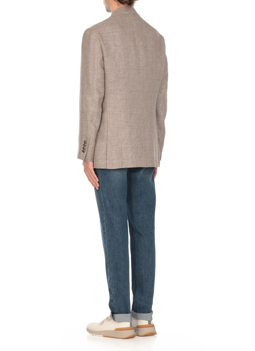 Brunello Cucinelli Beige Linen And Wool Double-Breasted Jacket
