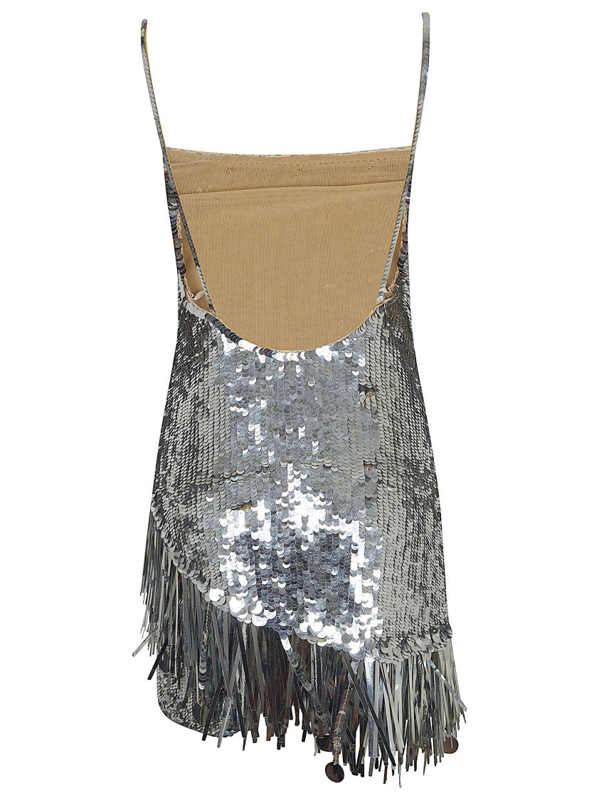 The Andamane Sequined Mini Dress With Fringed Hem And Open Back