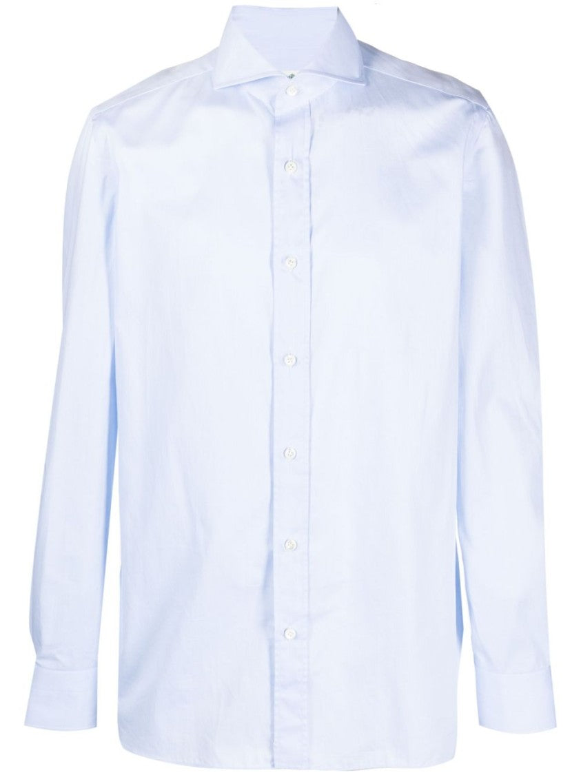 Borrelli Optical White Cotton Shirt With Spread Collar
