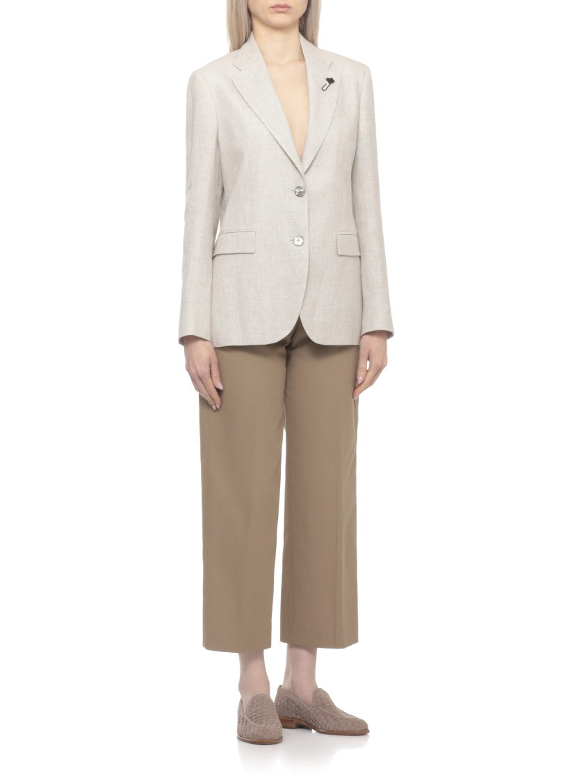 Lardini Beige Linen Classic Lapel Blazer