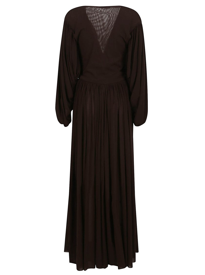 Philosophy Di Lorenzo Serafini Flowing Brown Maxi Dress With Deep V-Neckline