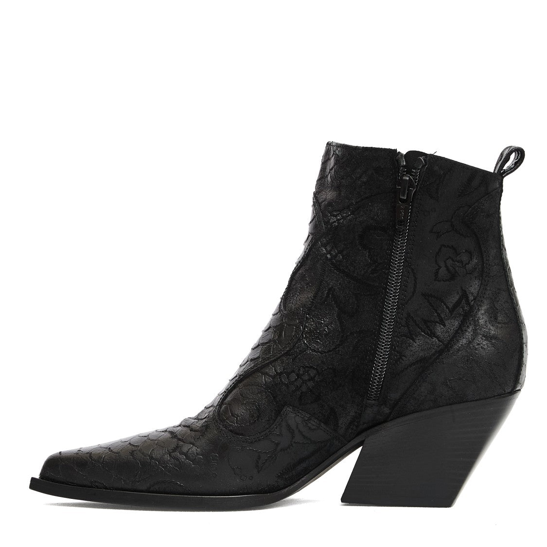 Elena Iachi Ankle Boots With Black Python Print And Intricate Embroidery