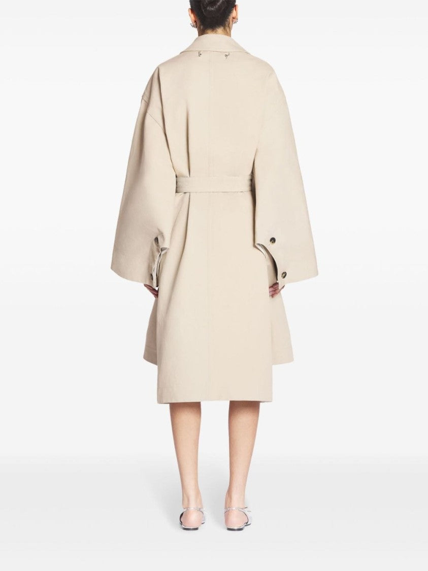 Lanvin Mid-Calf Length Coat In Light Beige Cotton Gabardine