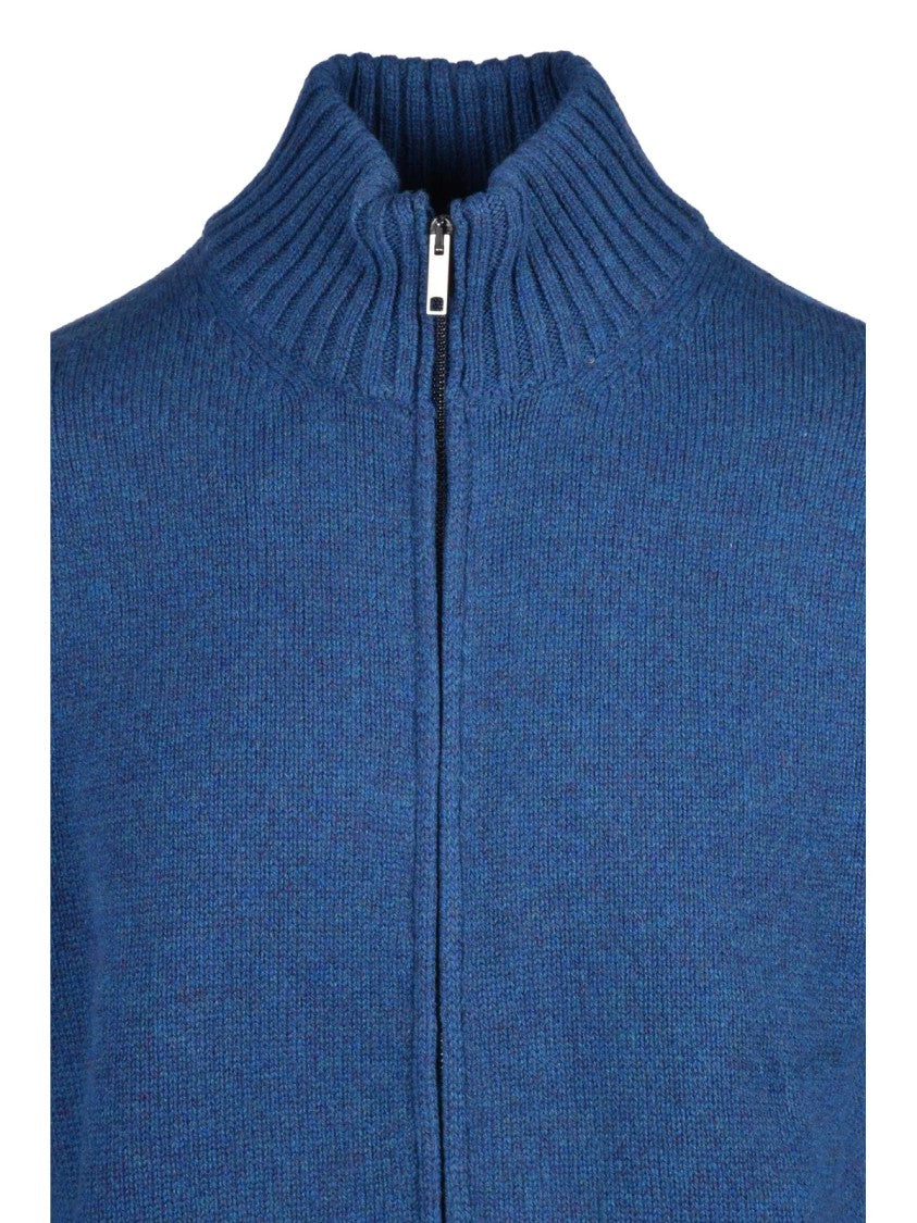 Daniele Fiesoli Blue Merino Wool Zip Cardigan