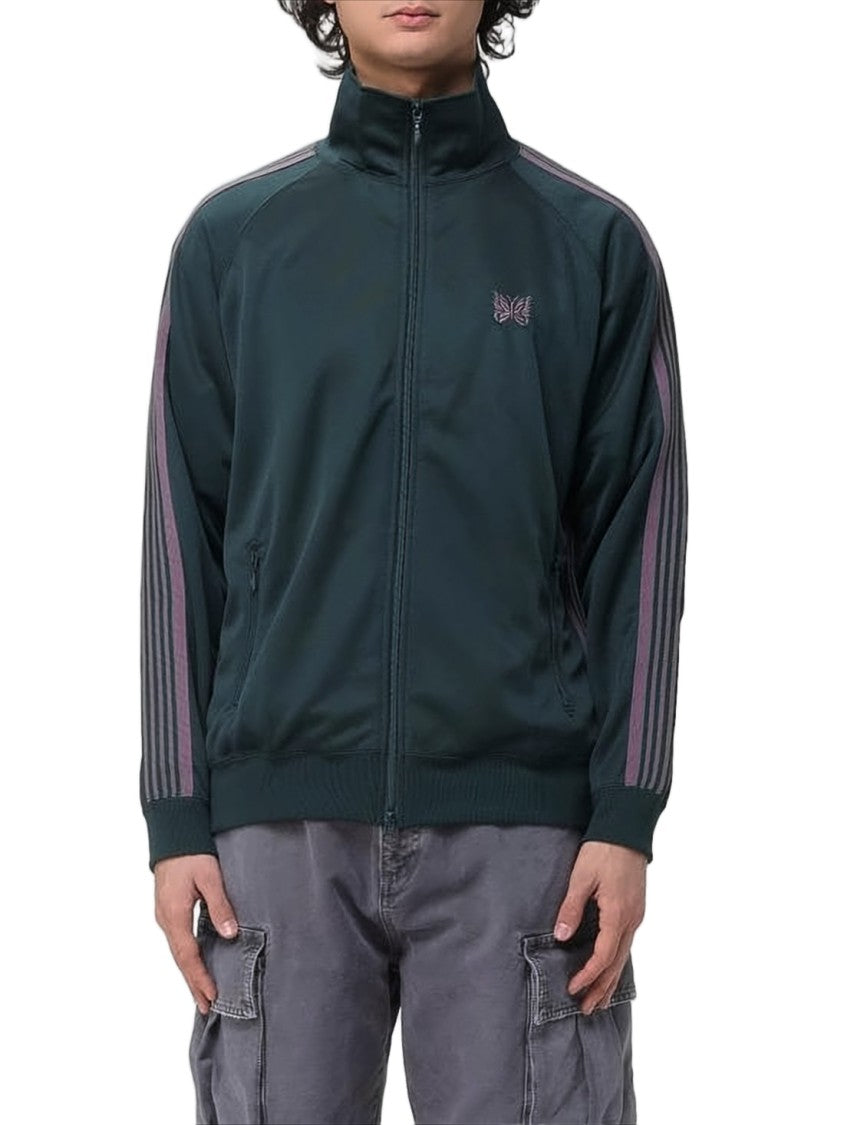 Needles Green Polyester Track Jacket With Striped Detailing
