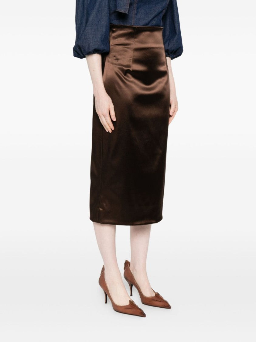 Dolce & Gabbana Satin Finish Brown Skirt With High Waist