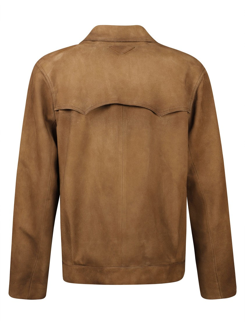 Prada Button-Up Brown Coat With Structured Collar