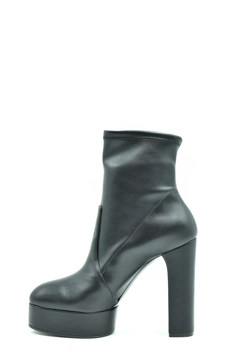 Casadei Black Leather Ankle Boots Block Heel
