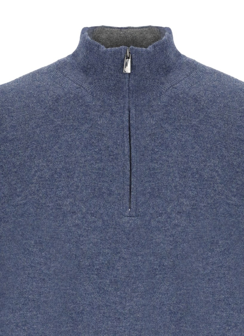 Della Ciana Blue Wool-Blend Zip-Through Knit