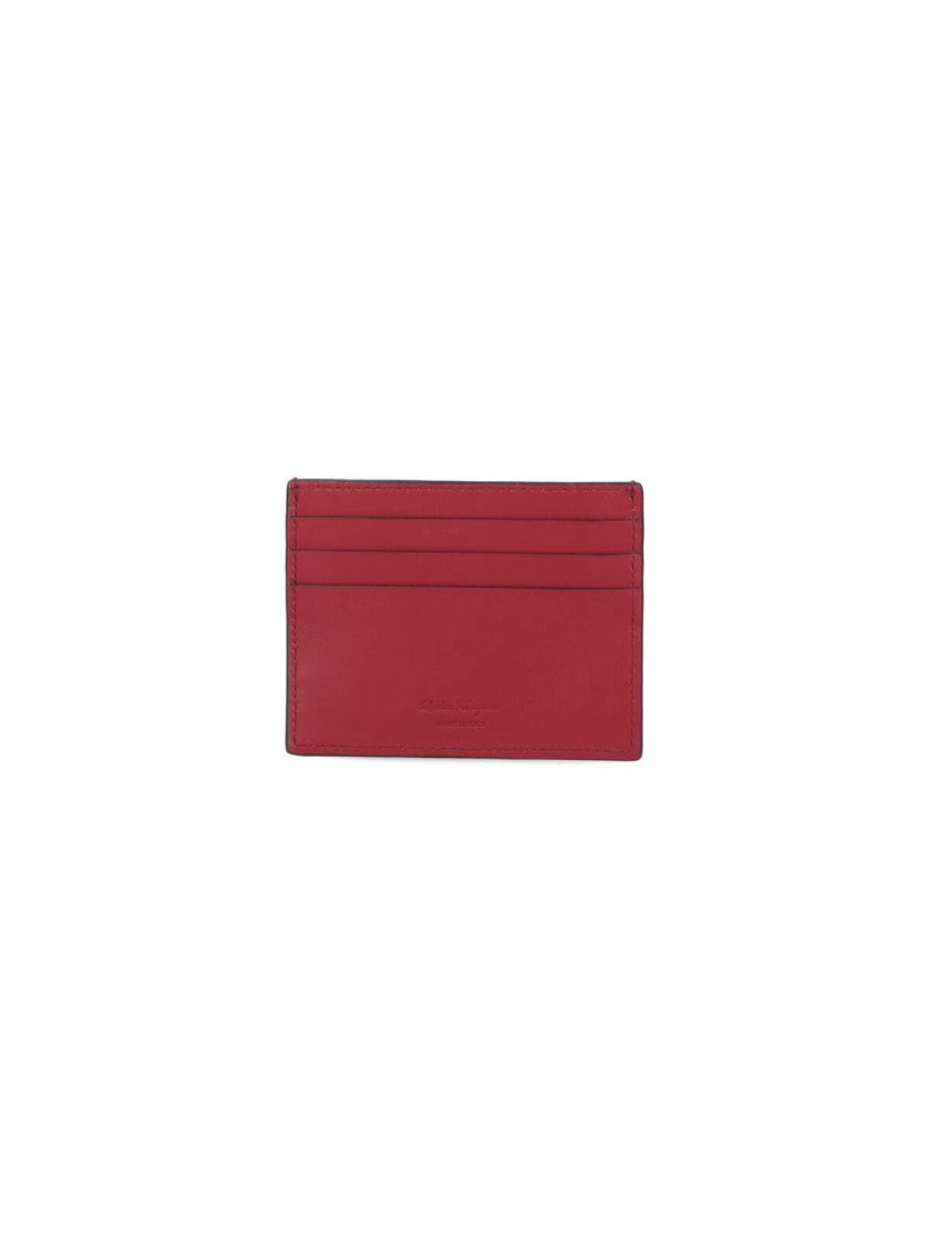 Ferragamo Black/Red Gancini Crinkle Leather Card Case