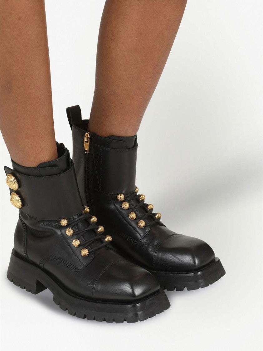 Balmain Ridged Leather Ankle Boots
