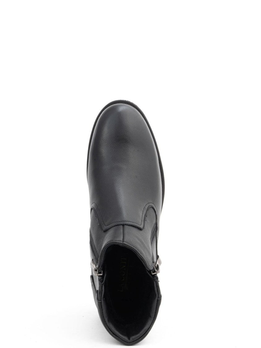 La Conte Black Leather Ankle Boots With Fur Lining