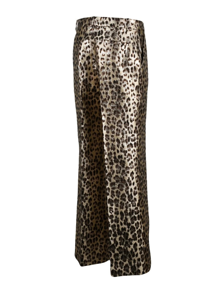 P.A.R.O.S.H. Wide-Leg Trousers With Metallic Detail And Leopard Print