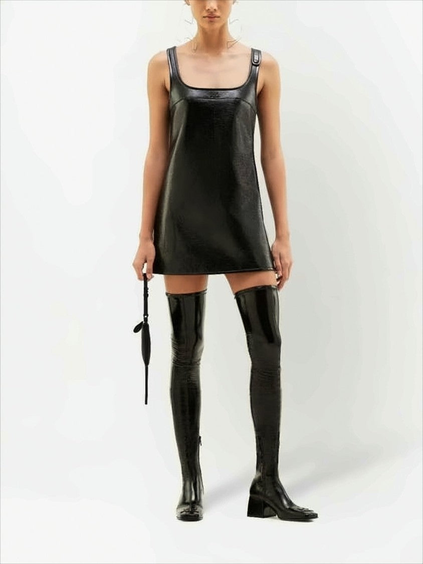 Courrèges Structured Midi Dress With Subtle Sheen And Square Neckline