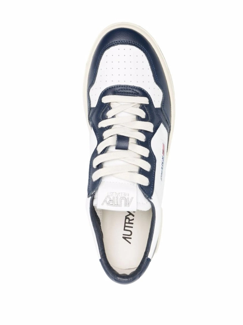 Autry Navy Medalist Low Leather Overlays Sneakers