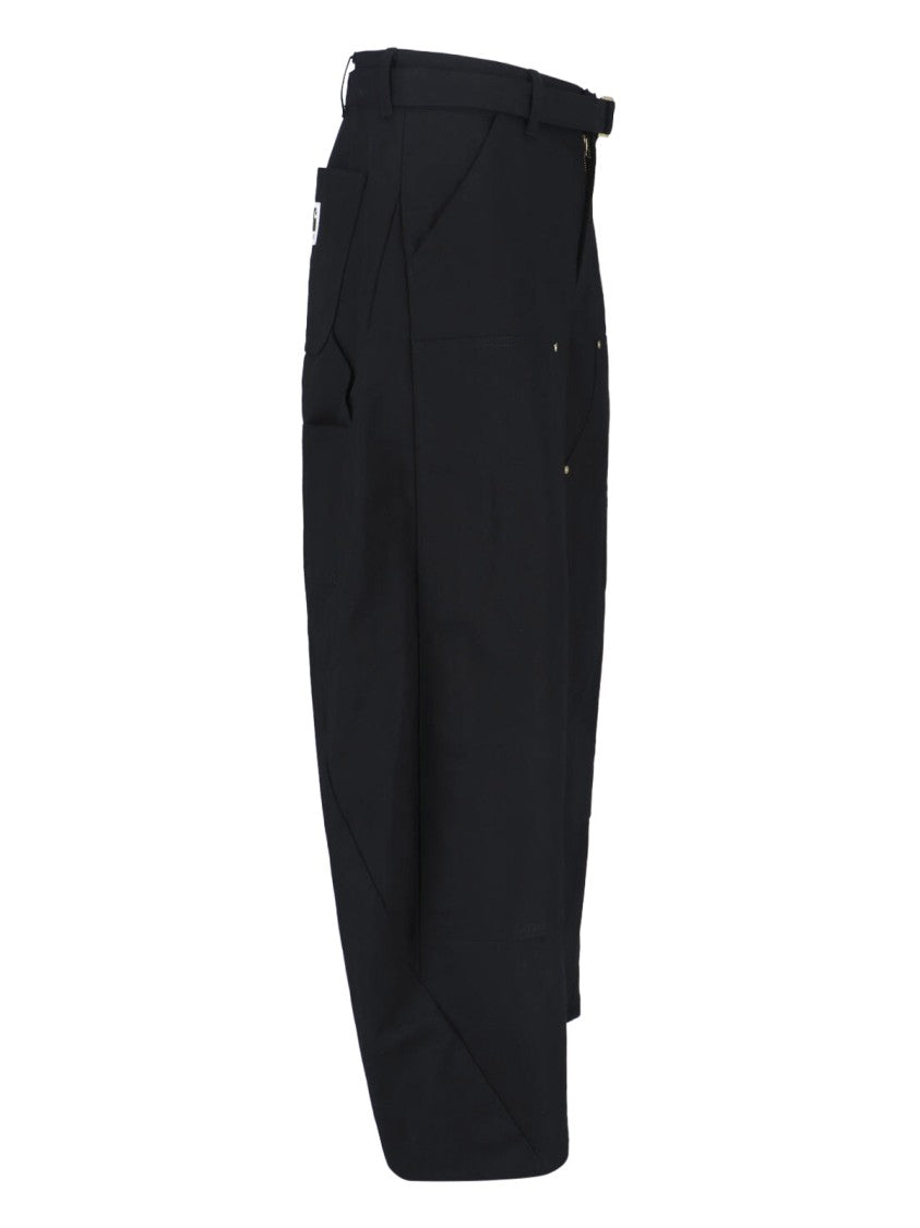 Sacai Duck Wide-Leg Pants With Curved Silhouette And Buckle Belt