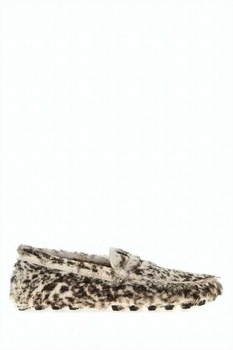 Tod's Textured Calfskin Loafers With Spotted Animal Print