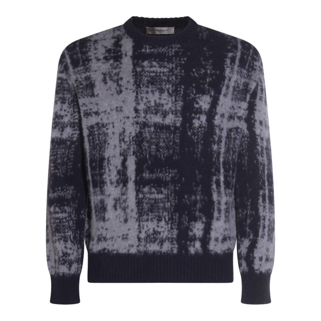 Piacenza Cashmere Textured Black Knit Sweater With Abstract Design