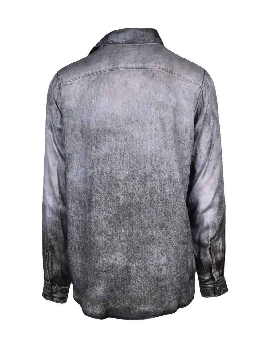Diesel Grey Satin Snap-Button Rayon Shirt